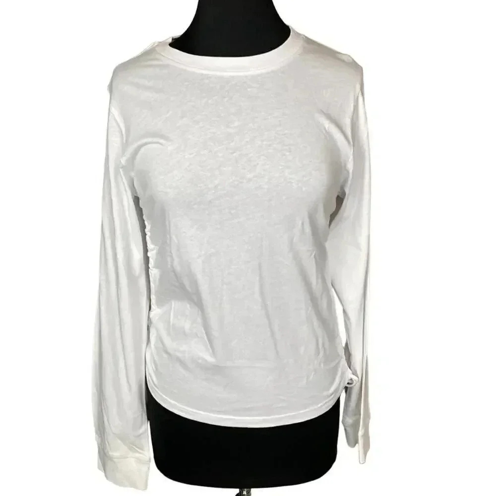 On Fire White Long Sleeve Tee Rouched Sides Size Large 0056